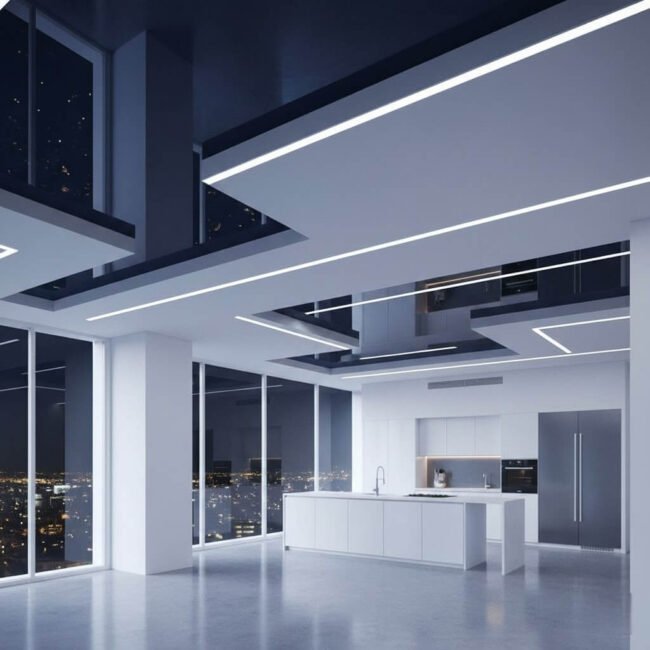 მრავალდონიანი ფრანგული გასაჭიმი ჭერი მისაღებში