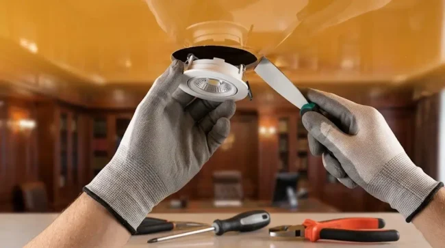 ფრანგული გასაჭიმი ჭერების განათების მონტაჟი